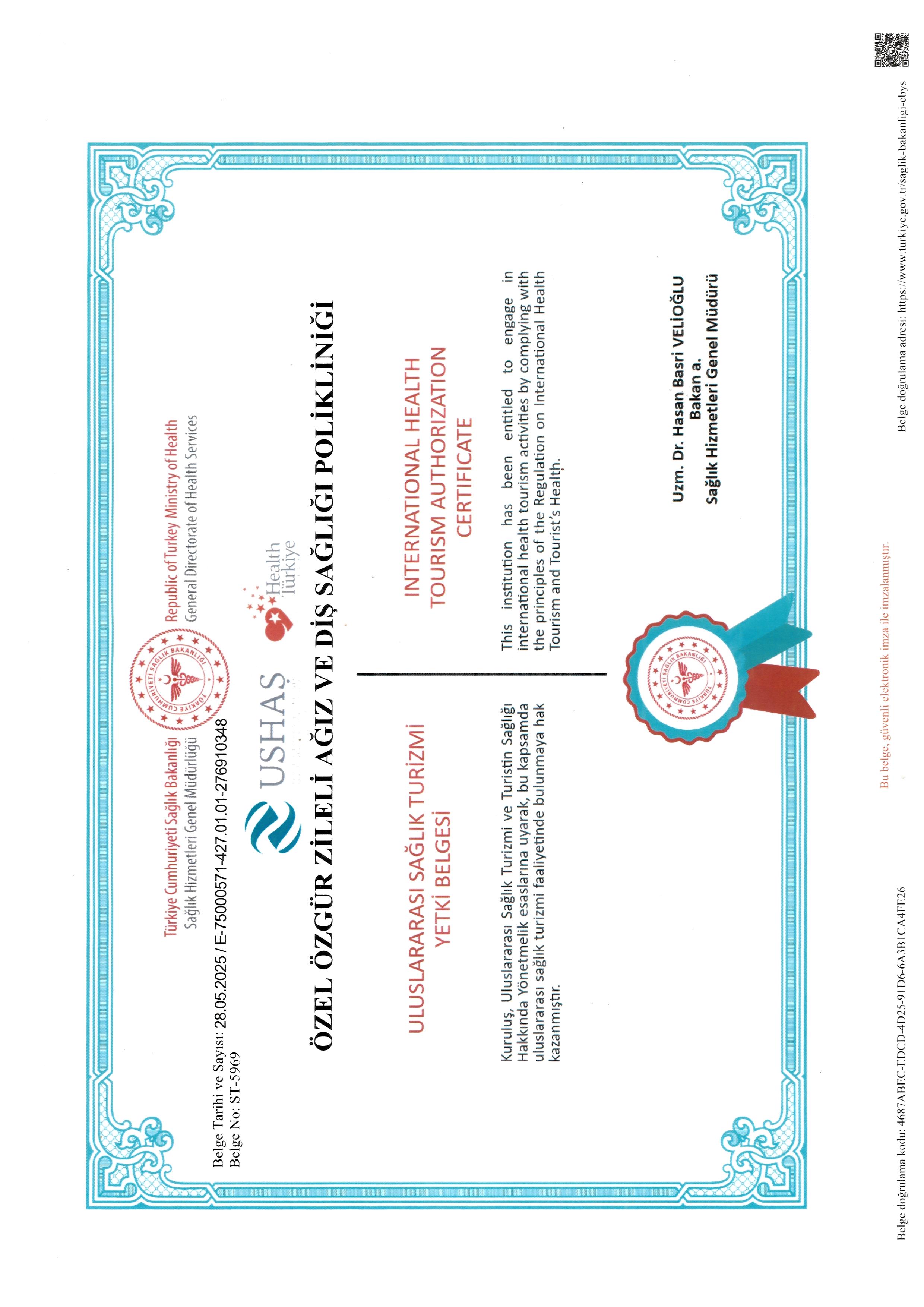 Uluslararası Sağlık Turizmi Yetki Belgesi